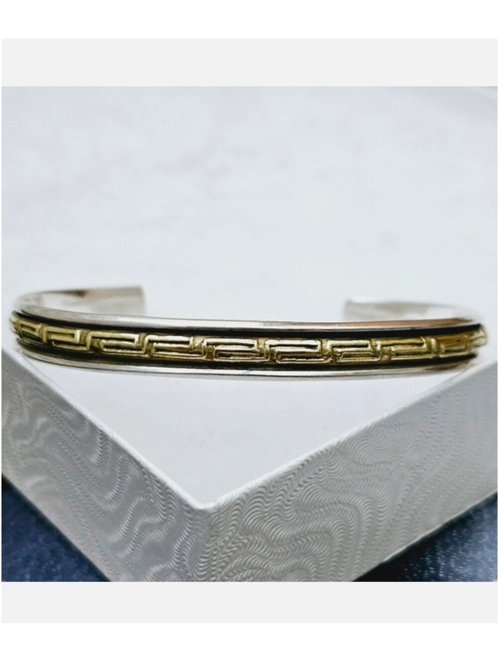 Silpada Rare Sterling Silver Brass Greek Design Cuff Bracelet ZB348